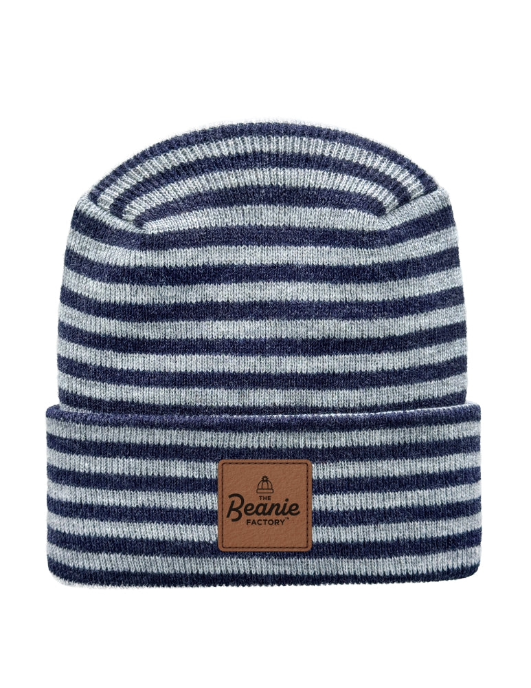 Cuffed Beanie - Circular knit  Winter Hat - H-Stitch - Roro - Gray / Denim