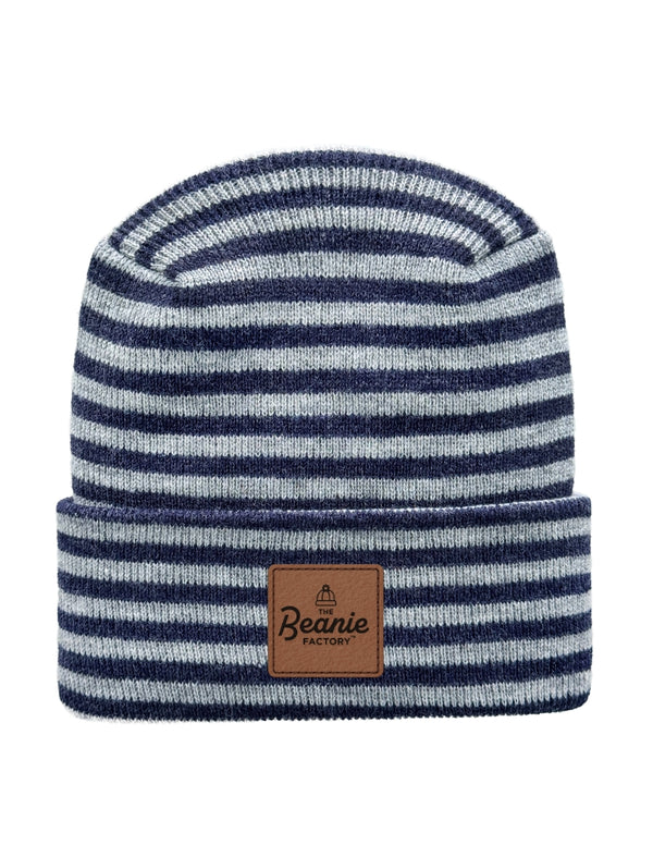 Cuffed Beanie - Circular knit  Winter Hat - H-Stitch - Roro - Gray / Denim