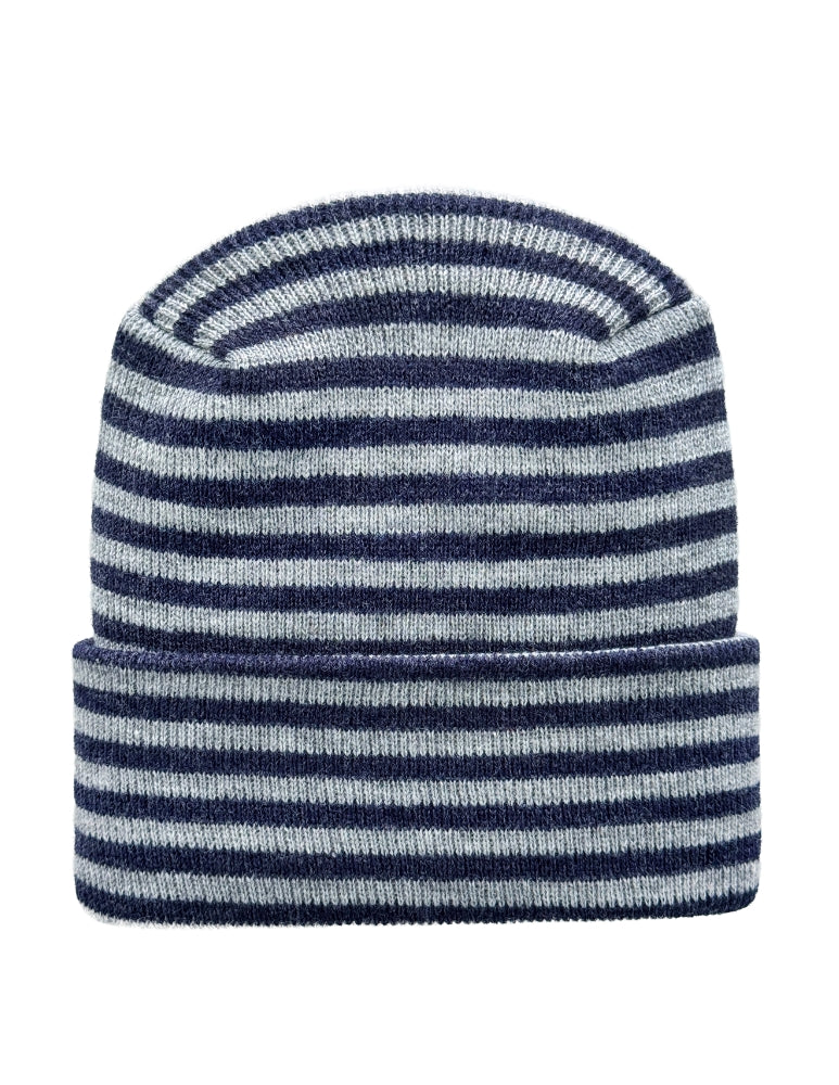 Cuffed Beanie - Circular knit  Winter Hat - H-Stitch - Roro - Gray / Denim