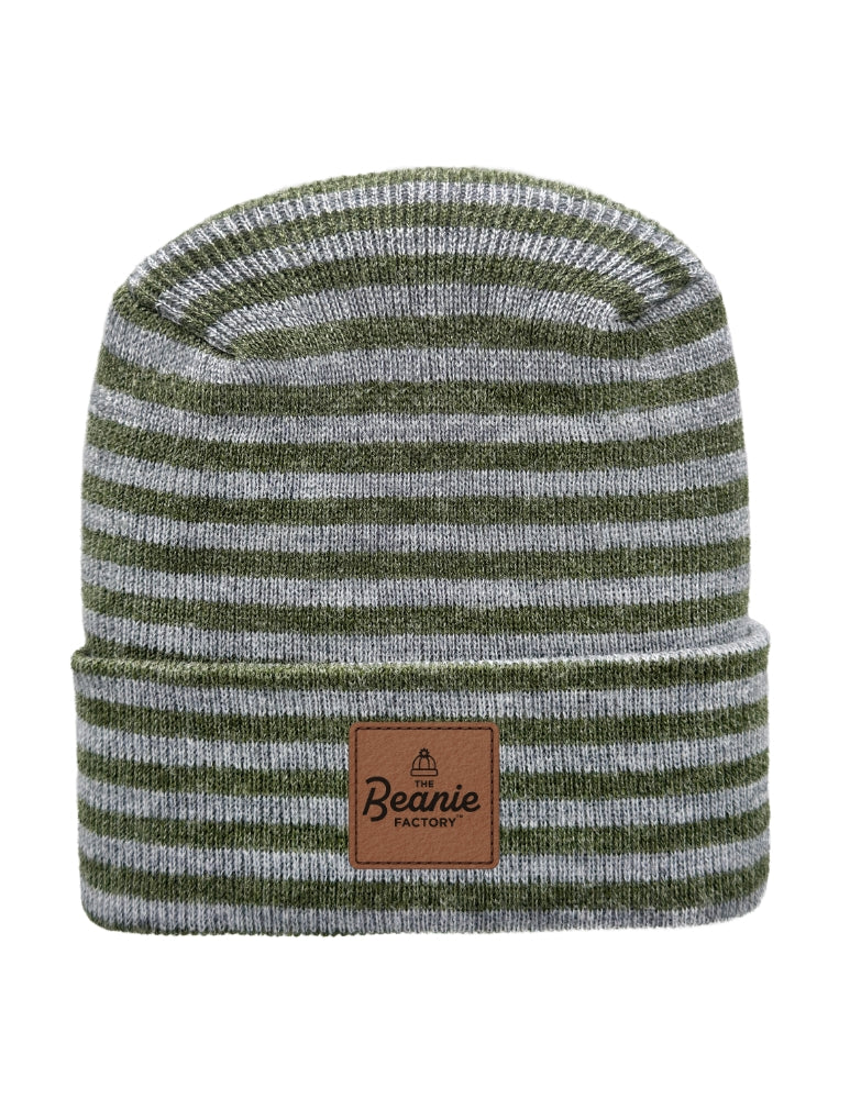 Cuffed Beanie - Circular knit  Winter Hat - H-Stitch - Roro - Gray / Green