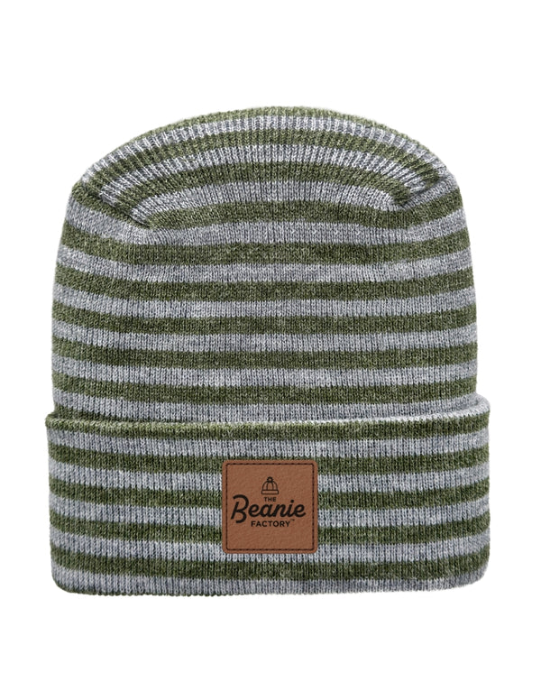 Cuffed Beanie - Circular knit  Winter Hat - H-Stitch - Roro - Gray / Green