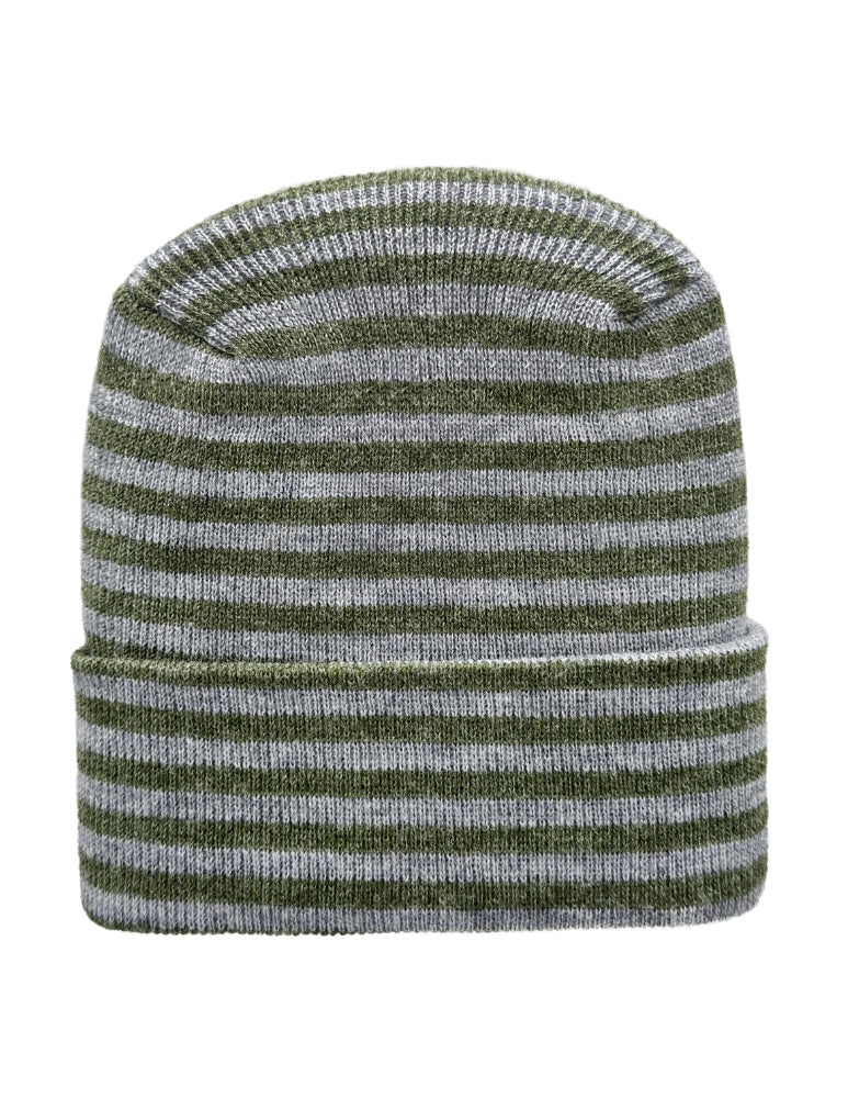 Cuffed Beanie - Circular knit  Winter Hat - H-Stitch - Roro - Gray / Green