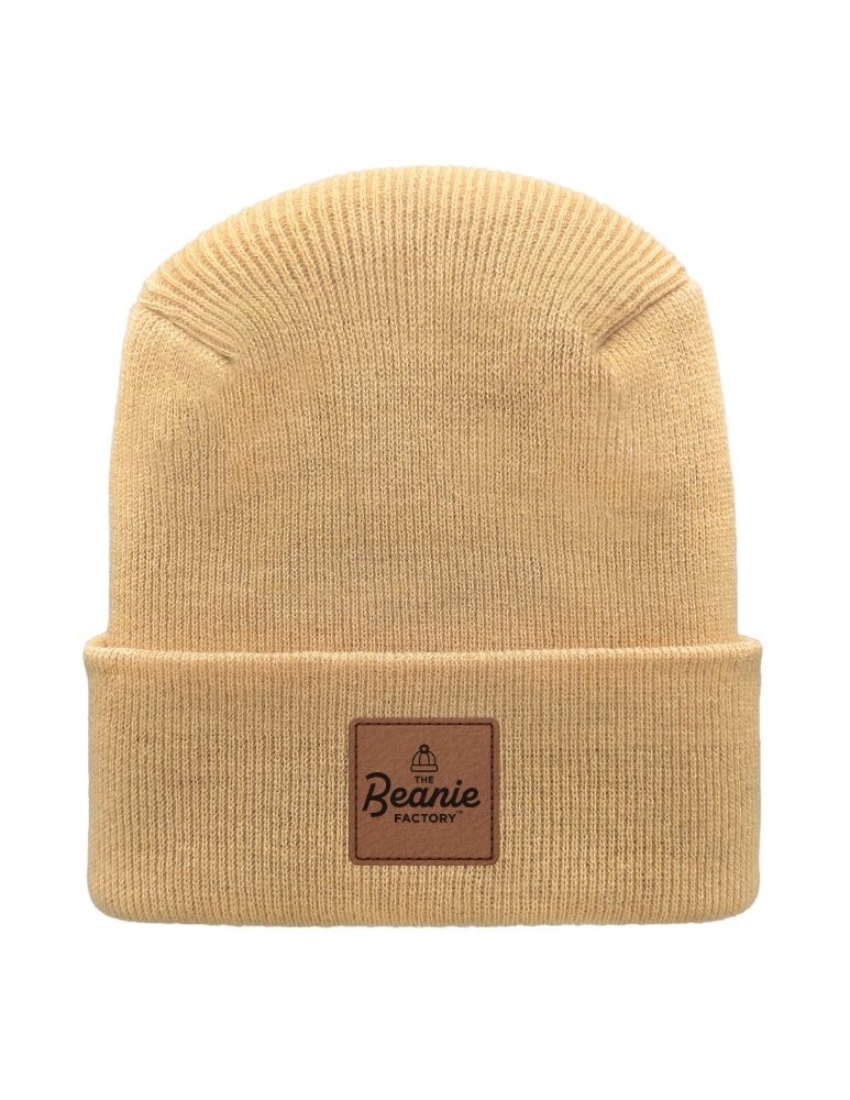 Cuffed Beanie - Circular knit  Winter Hat - H-Stitch - Solid - Beige