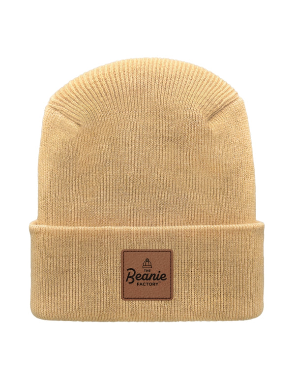 Cuffed Beanie - Circular knit  Winter Hat - H-Stitch - Solid - Beige