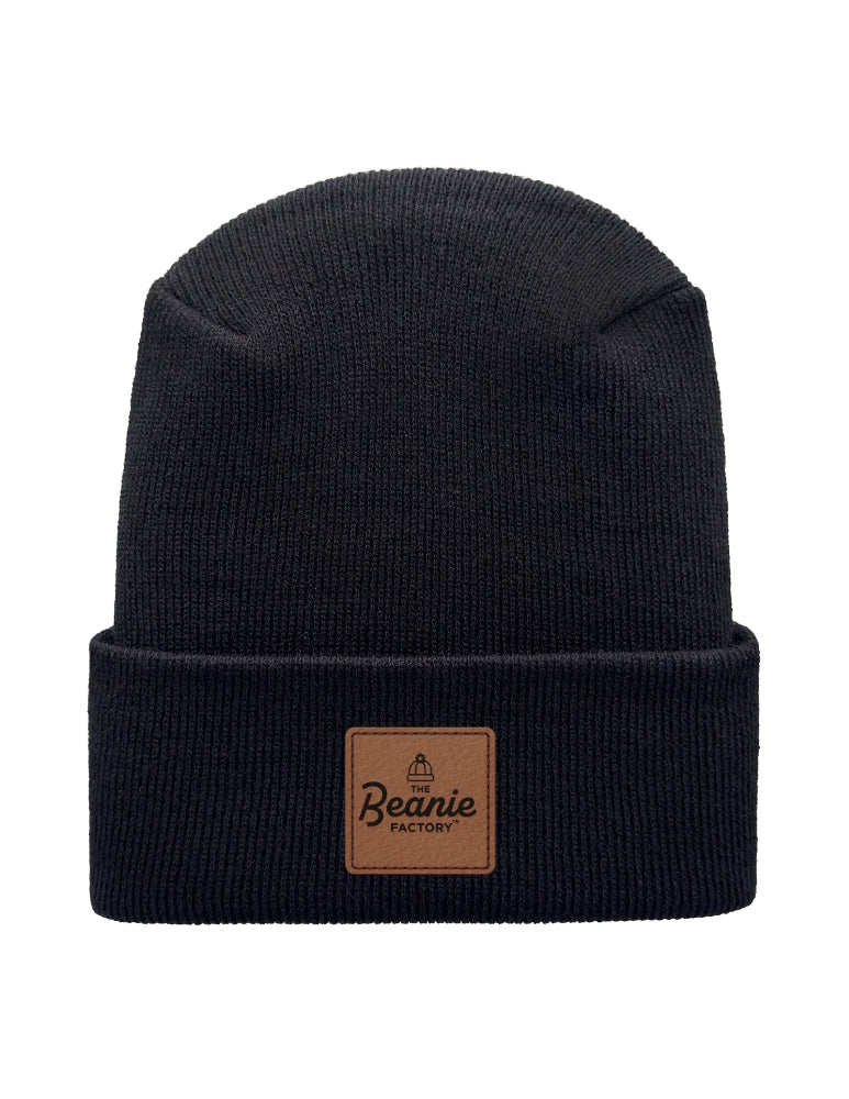 Cuffed Beanie - Circular knit  Winter Hat - H-Stitch - Solid - Black