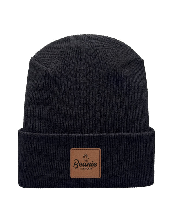 Cuffed Beanie - Circular knit  Winter Hat - H-Stitch - Solid - Black