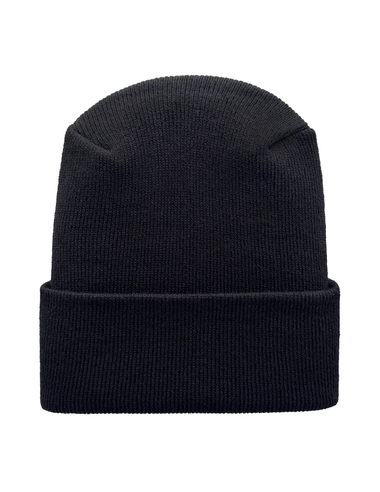 Cuffed Beanie - Circular knit  Winter Hat - H-Stitch - Solid - Black