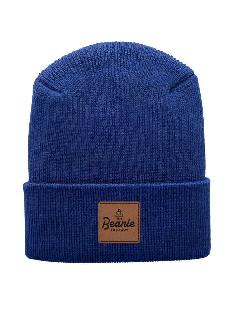 Cuffed Beanie - Circular knit  Winter Hat - H-Stitch - Solid - Blue