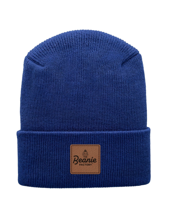 Cuffed Beanie - Circular knit  Winter Hat - H-Stitch - Solid - Blue