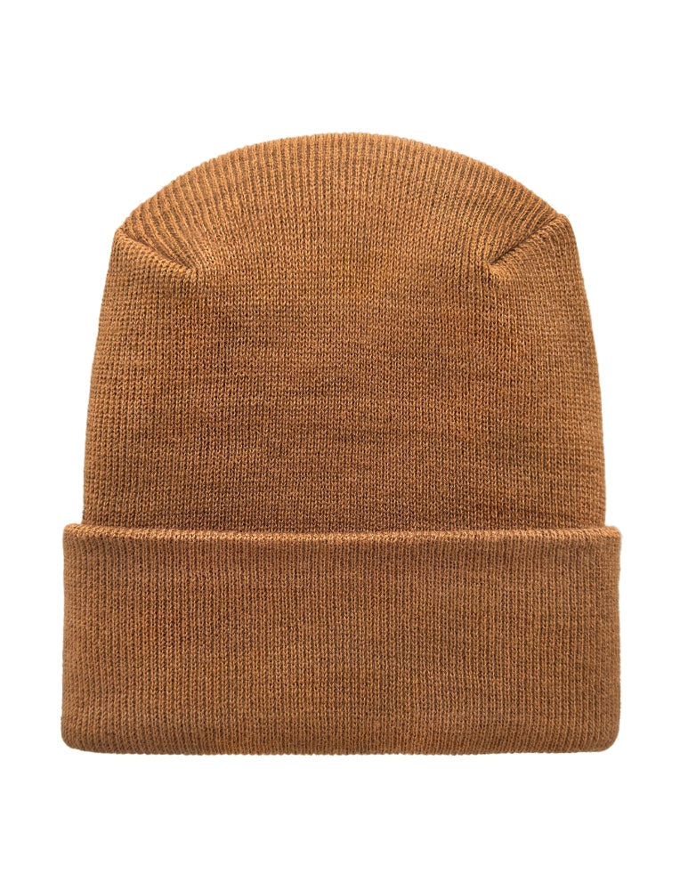 Cuffed Beanie - Circular knit  Winter Hat - H-Stitch - Solid - Brown