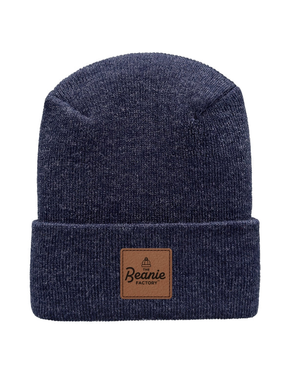Cuffed Beanie - Circular knit  Winter Hat - H-Stitch - Solid - Denim
