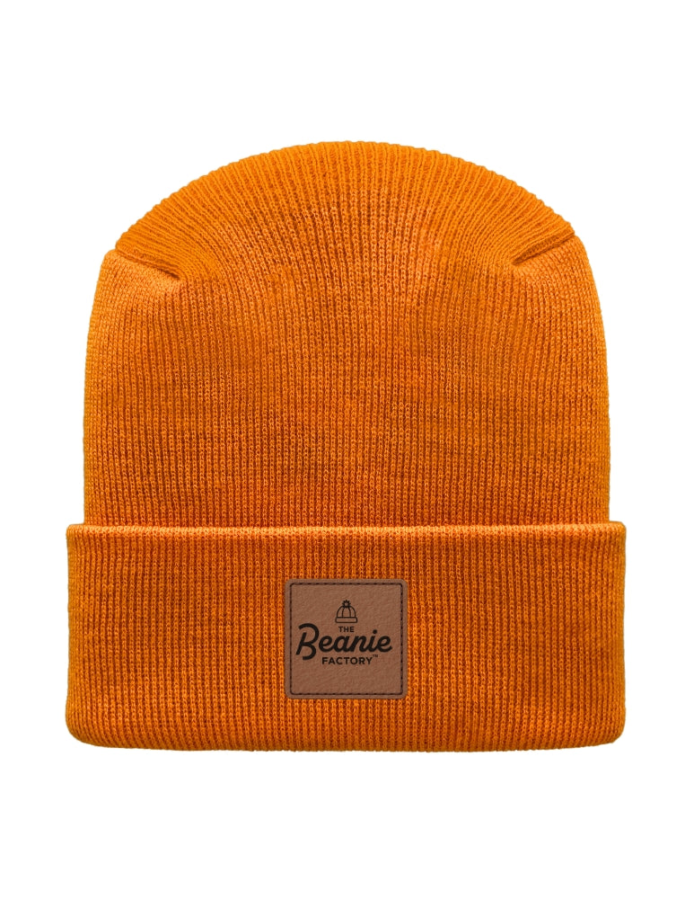 Cuffed Beanie - Circular knit  Winter Hat - H-Stitch - Solid - Orange