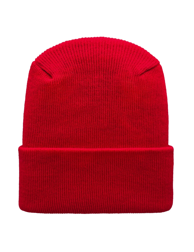 Cuffed Beanie - Circular knit  Winter Hat - H-Stitch - Solid - Red