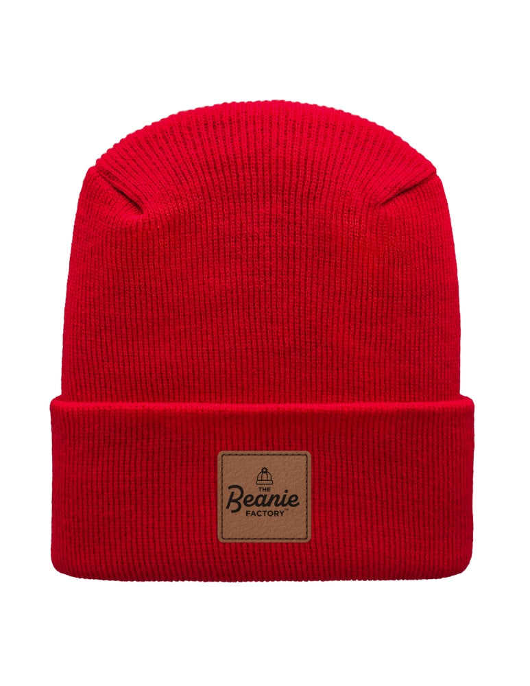 Cuffed Beanie - Circular knit  Winter Hat - H-Stitch - Solid - Red