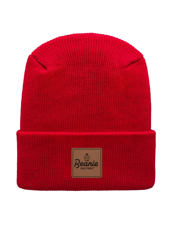 Cuffed Beanie - Circular knit  Winter Hat - H-Stitch - Solid - Red