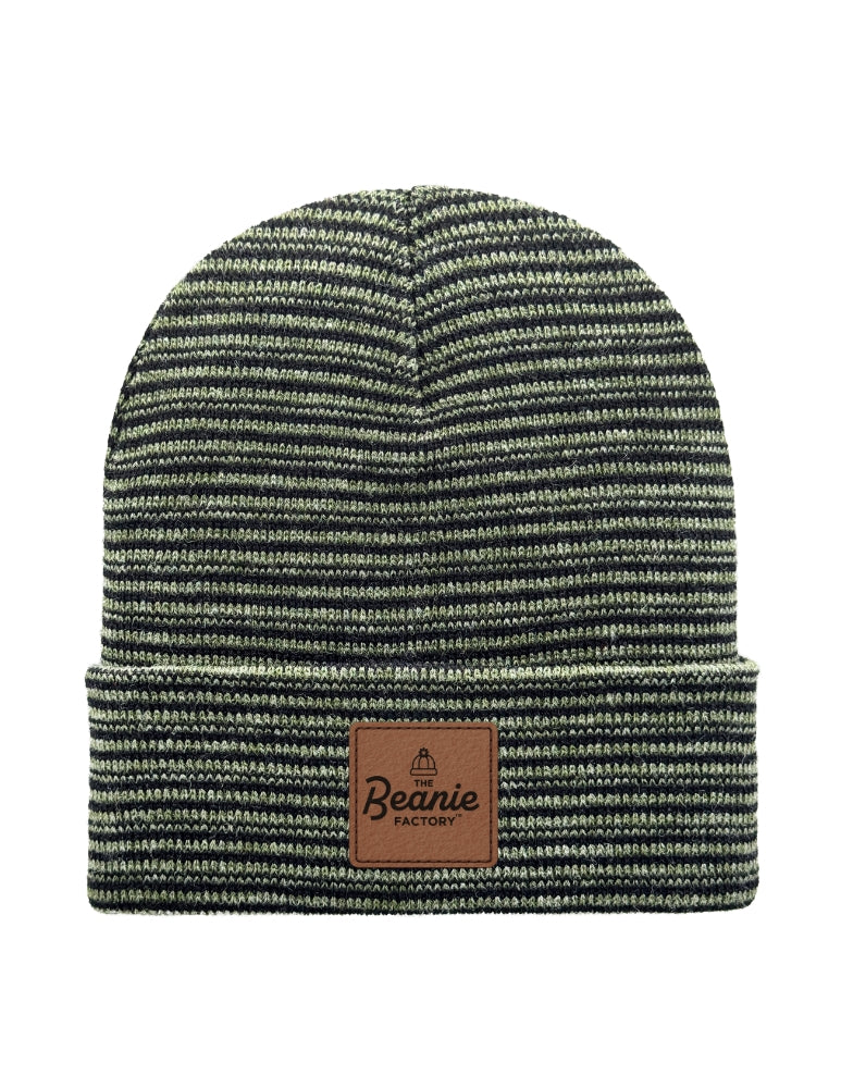 Cuffed Beanie - Circular knit  Winter Hat - Traditional - Contrast - Black / Green