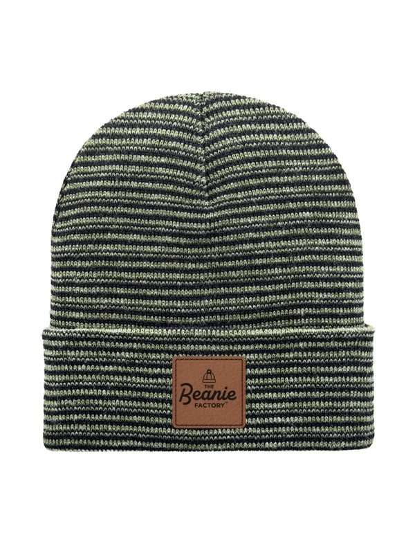 Cuffed Beanie - Circular knit  Winter Hat - Traditional - Contrast - Black / Green