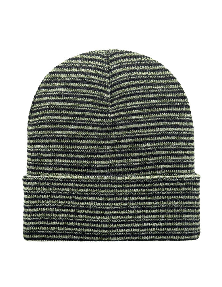 Cuffed Beanie - Circular knit  Winter Hat - Traditional - Contrast - Black / Green