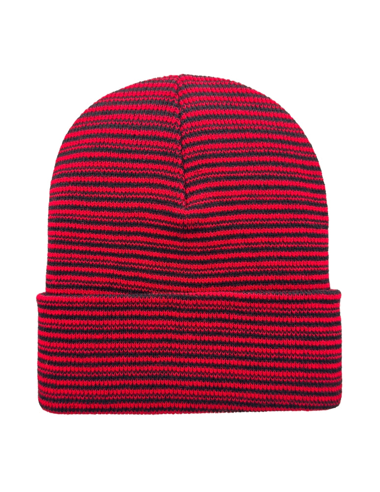 Cuffed Beanie - Circular knit  Winter Hat - Traditional - Contrast - Black / Red