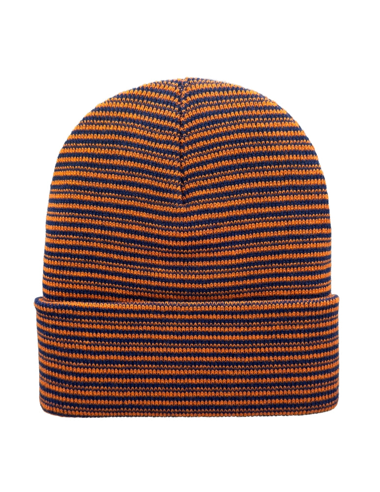 Cuffed Beanie - Circular knit  Winter Hat - Traditional - Contrast - Blue / Orange