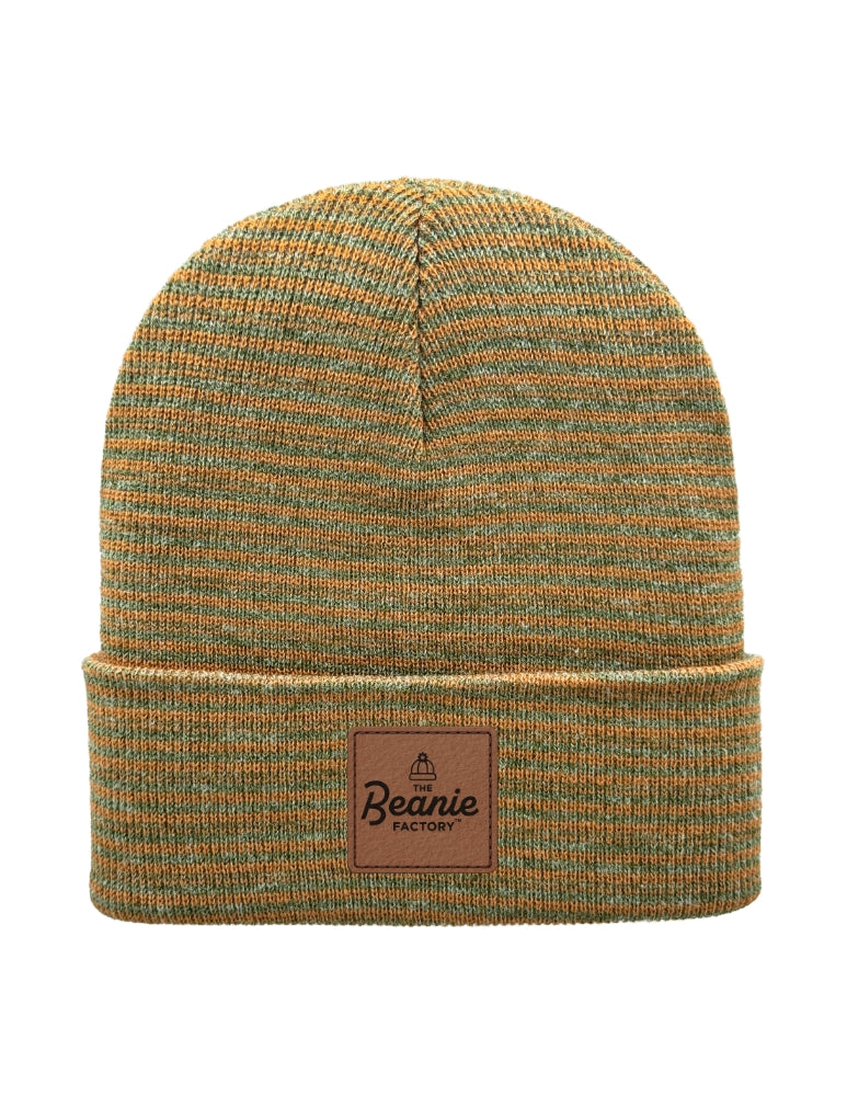 Cuffed Beanie - Circular knit  Winter Hat - Traditional - Contrast - Brown / Green
