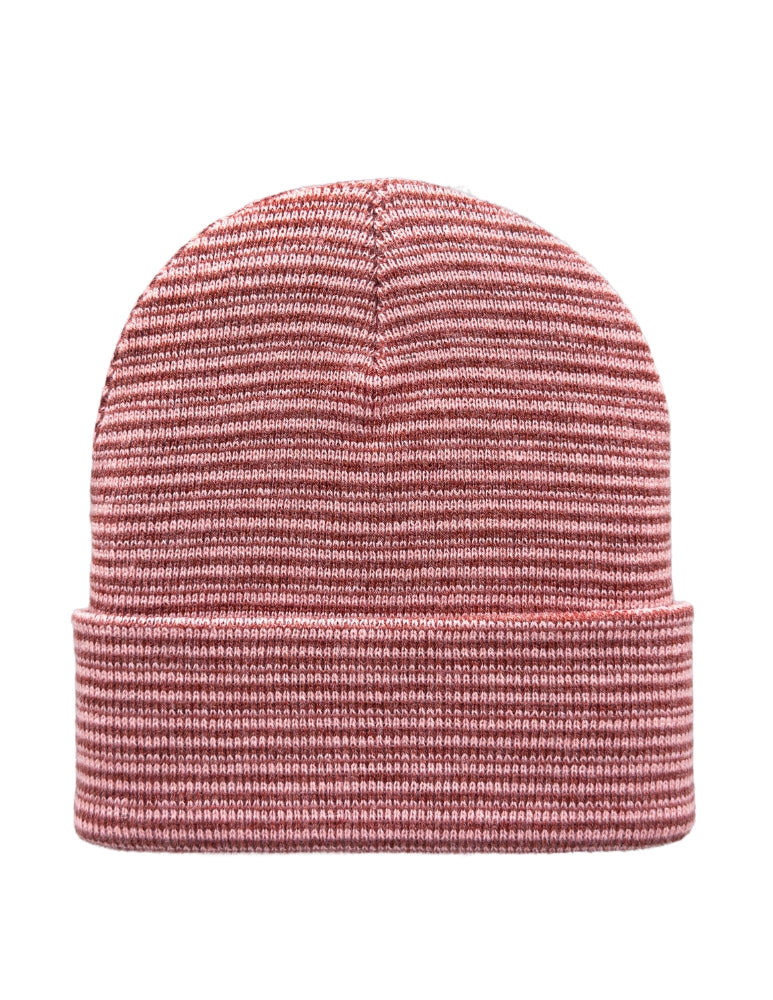 Cuffed Beanie - Circular knit  Winter Hat - Traditional - Contrast - Burgundy / Pink