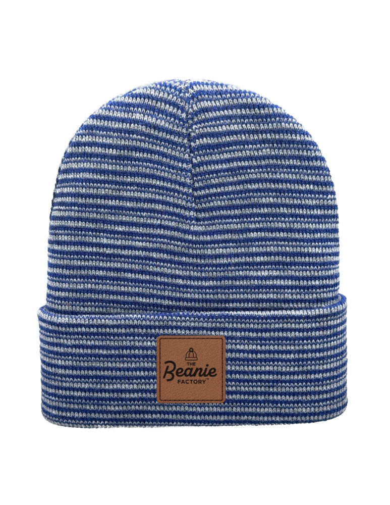 Cuffed Beanie - Circular knit  Winter Hat - Traditional - Contrast - Gray / Blue