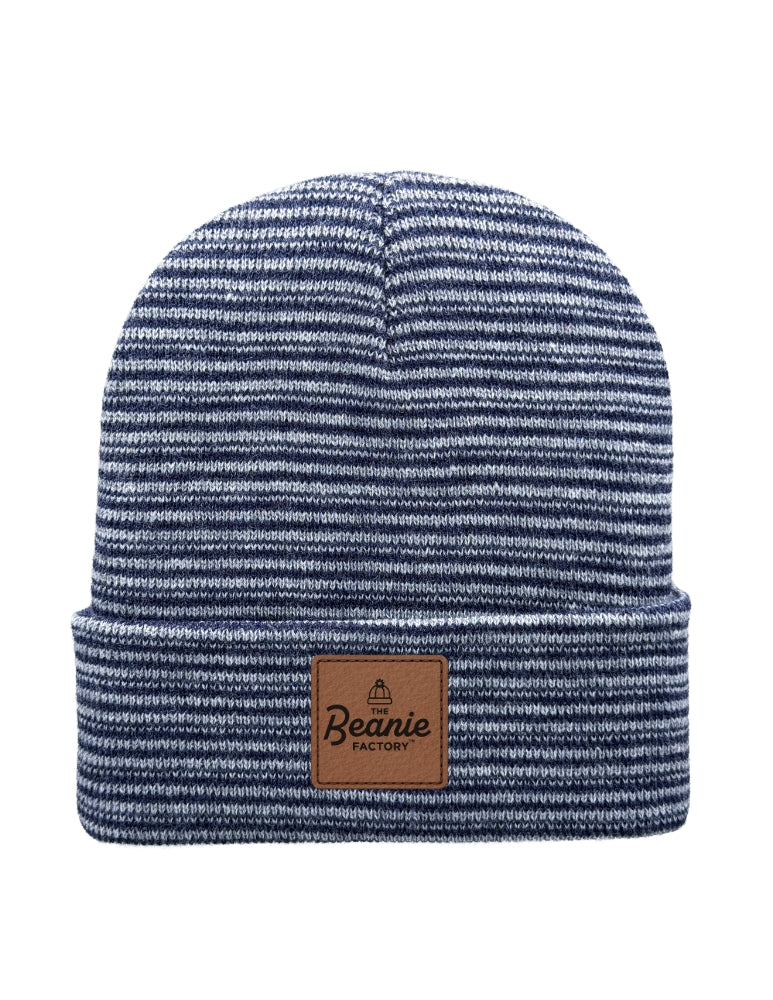 Cuffed Beanie - Circular knit  Winter Hat - Traditional - Contrast - Gray / Denim