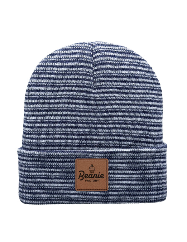 Cuffed Beanie - Circular knit  Winter Hat - Traditional - Contrast - Gray / Denim