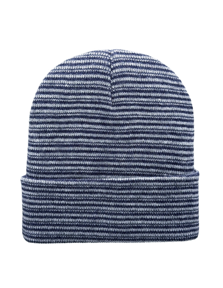 Cuffed Beanie - Circular knit  Winter Hat - Traditional - Contrast - Gray / Denim