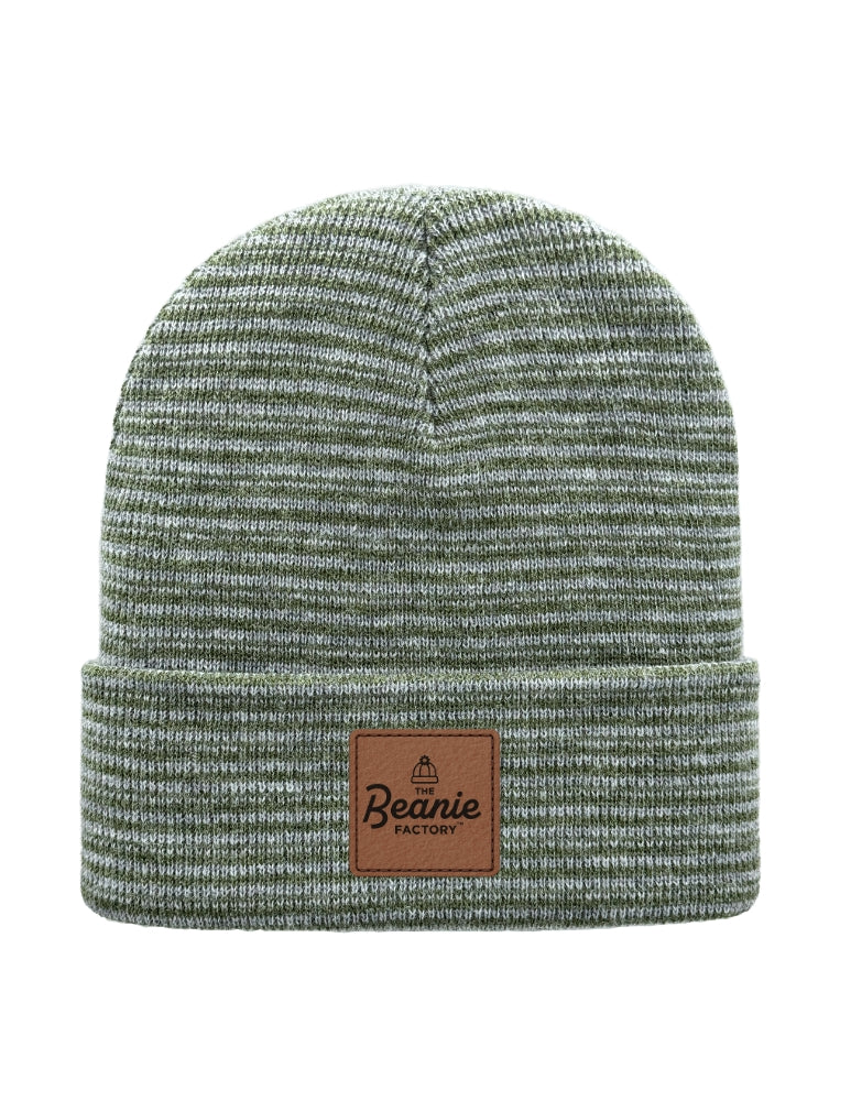Cuffed Beanie - Circular knit  Winter Hat - Traditional - Contrast - Gray / Green