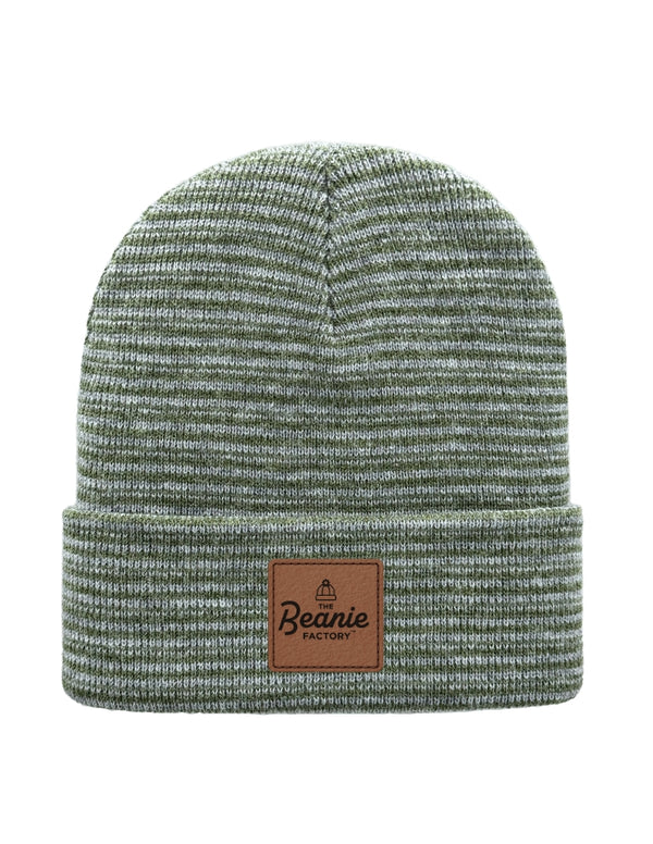 Cuffed Beanie - Circular knit  Winter Hat - Traditional - Contrast - Gray / Green
