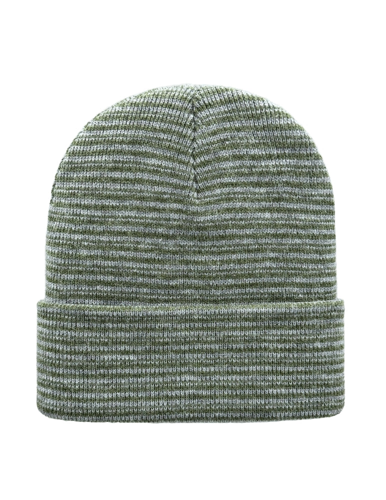 Cuffed Beanie - Circular knit  Winter Hat - Traditional - Contrast - Gray / Green