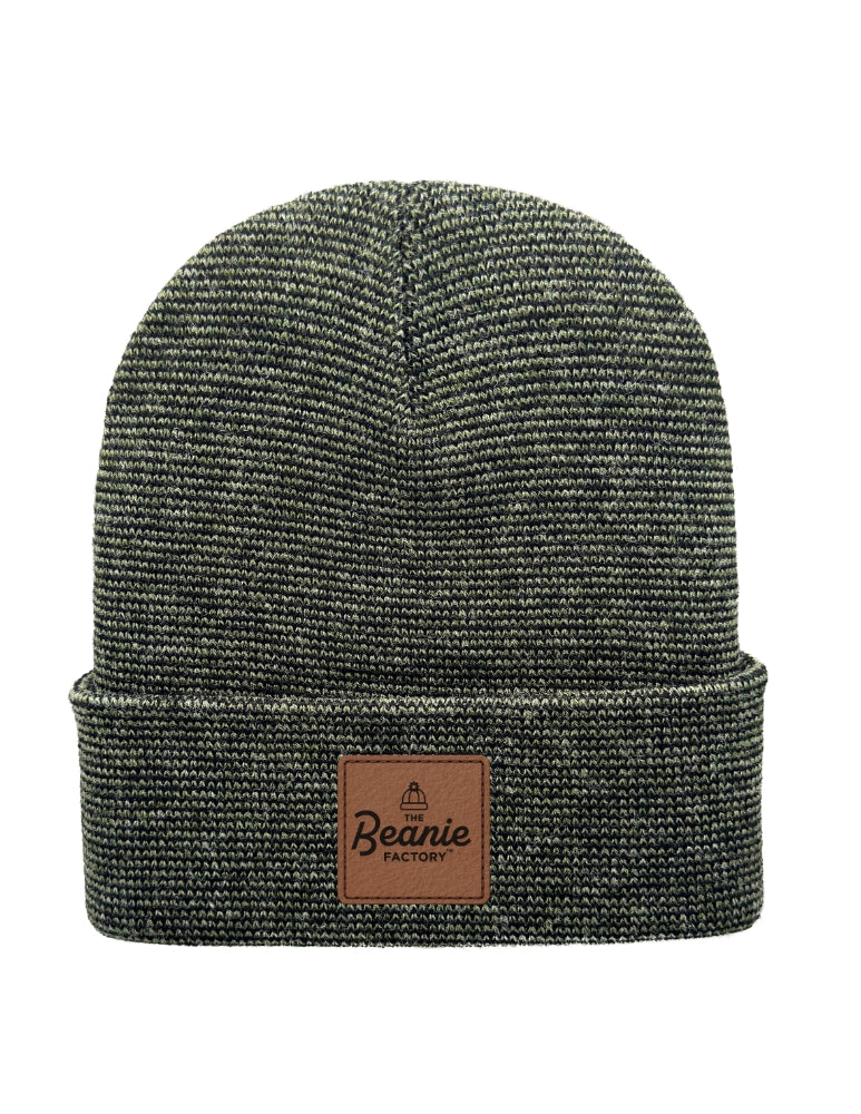 Cuffed Beanie - Circular knit  Winter Hat - Traditional - Fusion - Black / Green