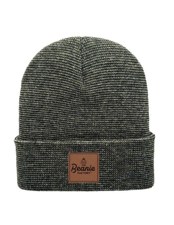 Cuffed Beanie - Circular knit  Winter Hat - Traditional - Fusion - Black / Green