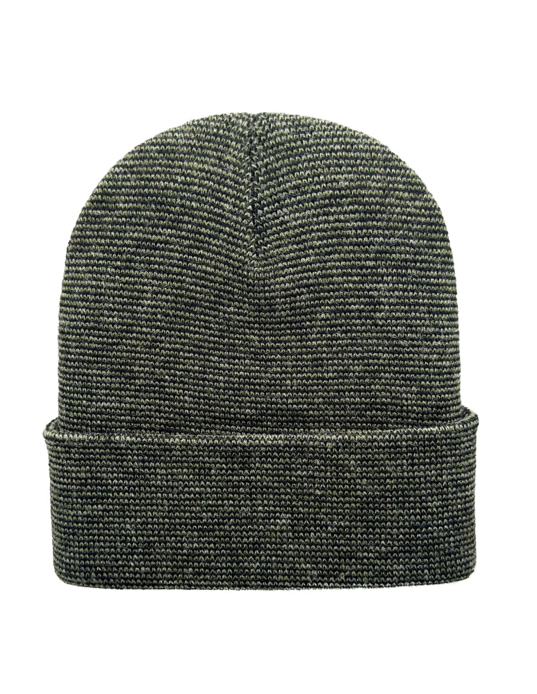 Cuffed Beanie - Circular knit  Winter Hat - Traditional - Fusion - Black / Green