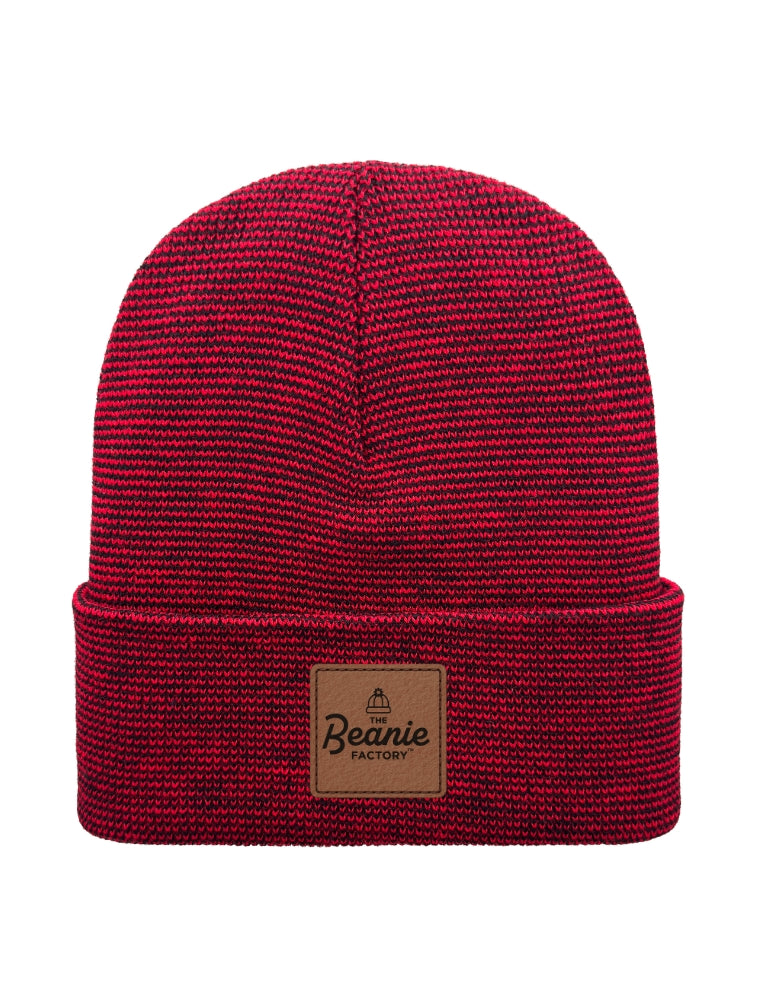 Cuffed Beanie - Circular knit  Winter Hat - Traditional - Fusion - Black / Red