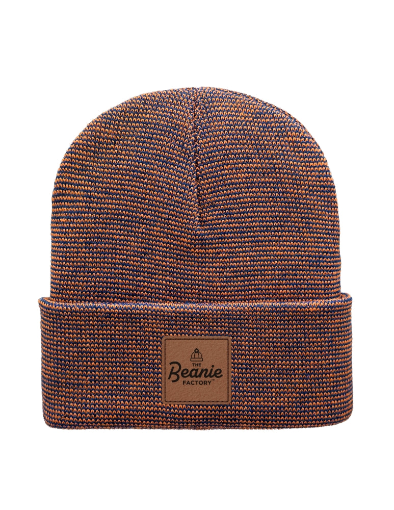 Cuffed Beanie - Circular knit  Winter Hat - Traditional - Fusion - Blue / Orange
