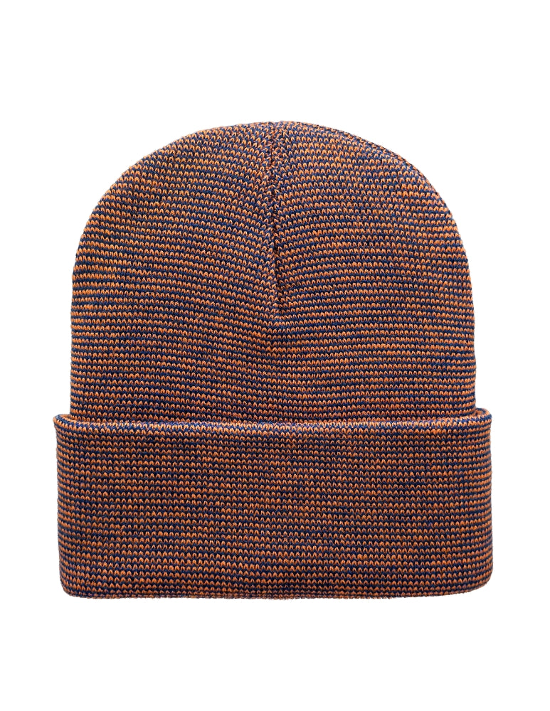 Cuffed Beanie - Circular knit  Winter Hat - Traditional - Fusion - Blue / Orange