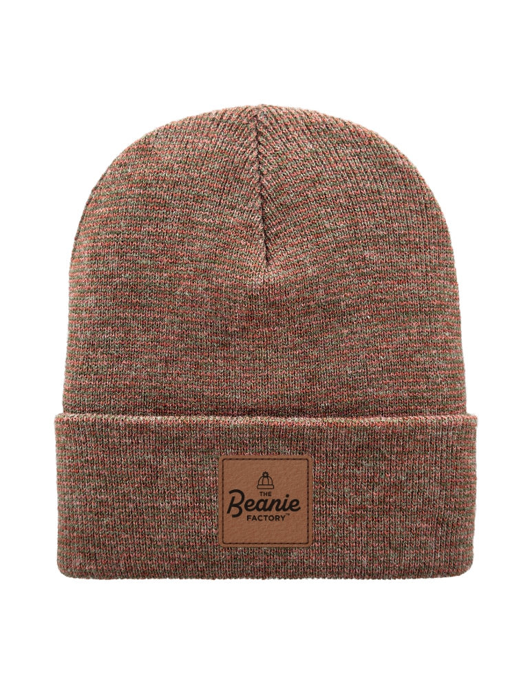 Cuffed Beanie - Circular knit  Winter Hat - Traditional - Fusion - Burgundy / Green