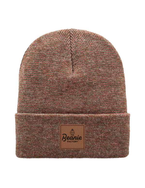 Cuffed Beanie - Circular knit  Winter Hat - Traditional - Fusion - Burgundy / Green