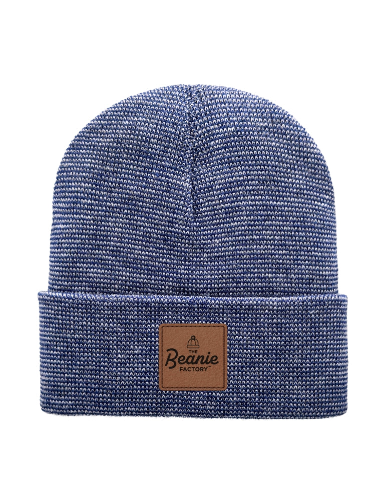 Cuffed Beanie - Circular knit  Winter Hat - Traditional - Fusion - Gray / Blue