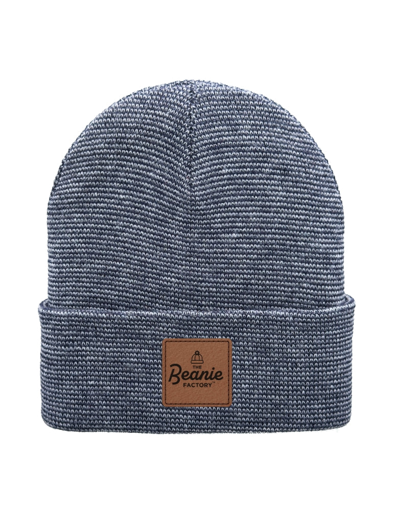 Cuffed Beanie - Circular knit  Winter Hat - Traditional - Fusion - Gray / Denim
