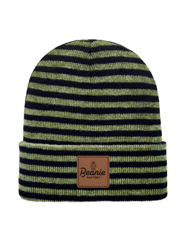 Cuffed Beanie - Circular knit  Winter Hat - Traditional - Roro - Black / Green