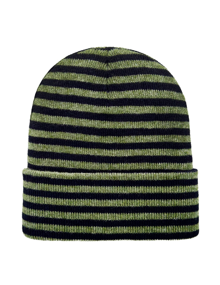 Cuffed Beanie - Circular knit  Winter Hat - Traditional - Roro - Black / Green