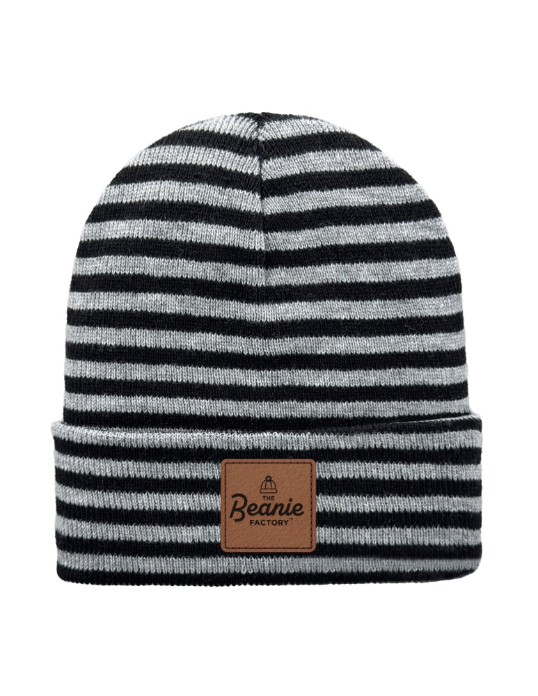 Cuffed Beanie - Circular knit  Winter Hat - Traditional - Roro - Black / Gray