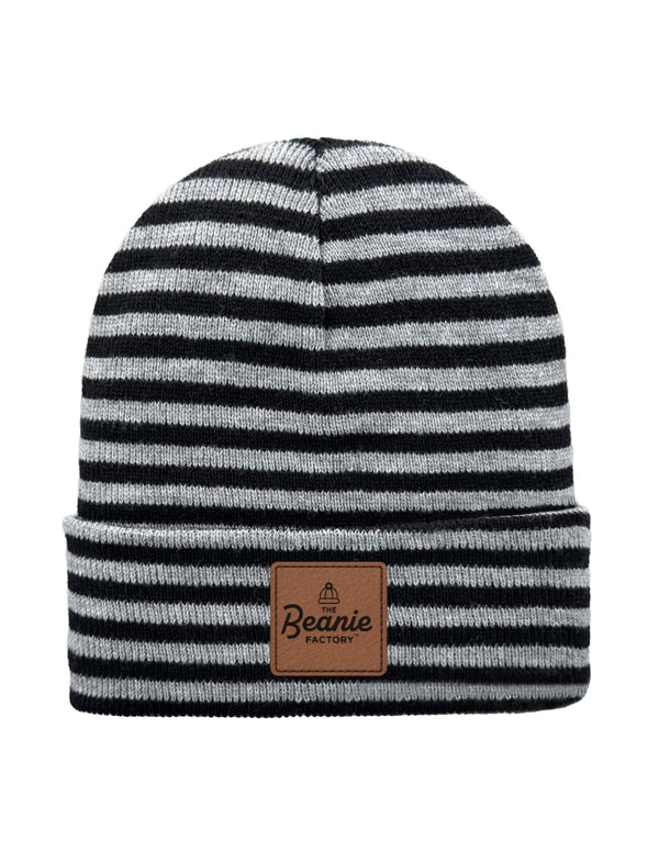 Cuffed Beanie - Circular knit  Winter Hat - Traditional - Roro - Black / Gray