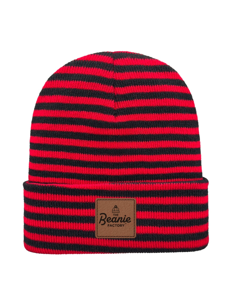 Cuffed Beanie - Circular knit  Winter Hat - Traditional - Roro - Black / Red
