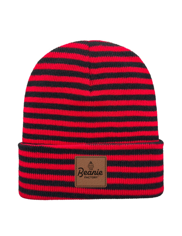 Cuffed Beanie - Circular knit  Winter Hat - Traditional - Roro - Black / Red