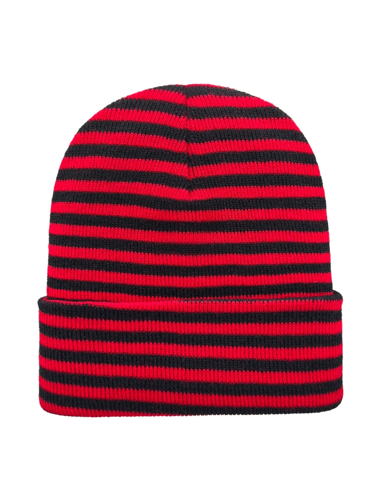 Cuffed Beanie - Circular knit  Winter Hat - Traditional - Roro - Black / Red